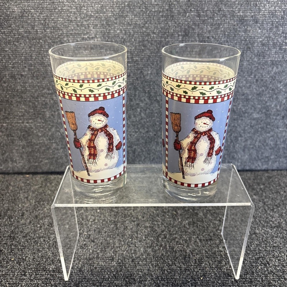 Vtg~Anchor Hocking/Debbie Mumm~Snowman Glasses~Set of 2